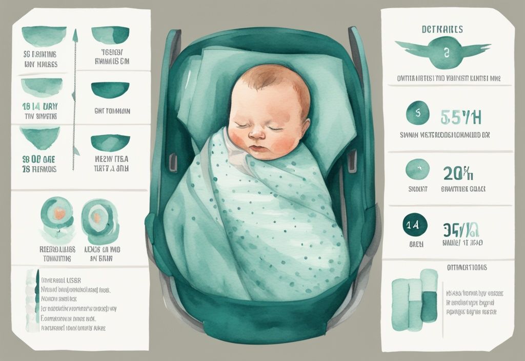 Modern teal watercolor infographic illustrating recommended swaddling duration for newborns.