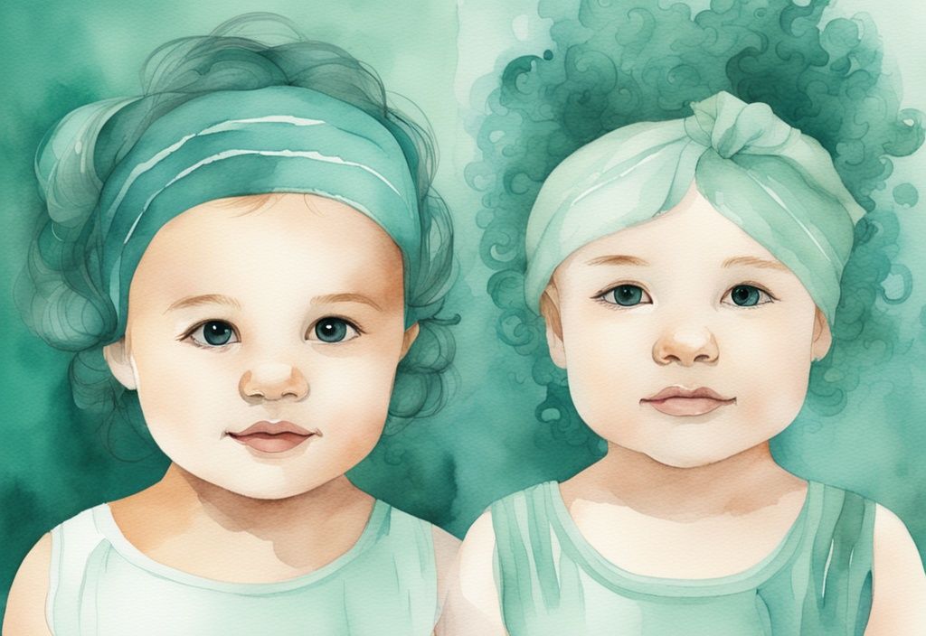 Modern watercolor illustration showing when does baby hair texture change, featuring a teal-themed timeline of hair texture progression from birth through early years.