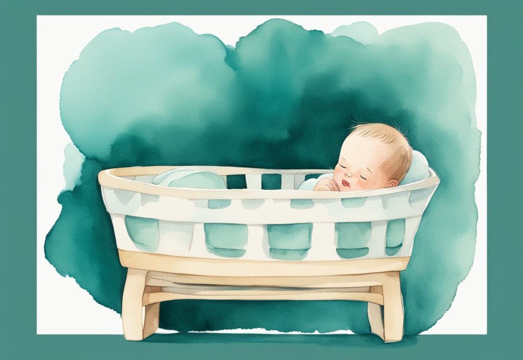 Modern watercolor illustration of a baby in a bassinet showing discomfort due to cramped space, highlighting the question: when is a baby too big for a bassinet.